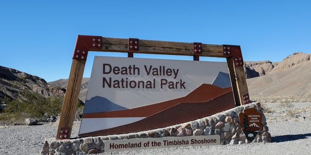 DEATH VALLEY, CA - JANUARY 6: Death Valley National Park welcome sign is seen in Death Valley, California, United States on January 6, 2023. 