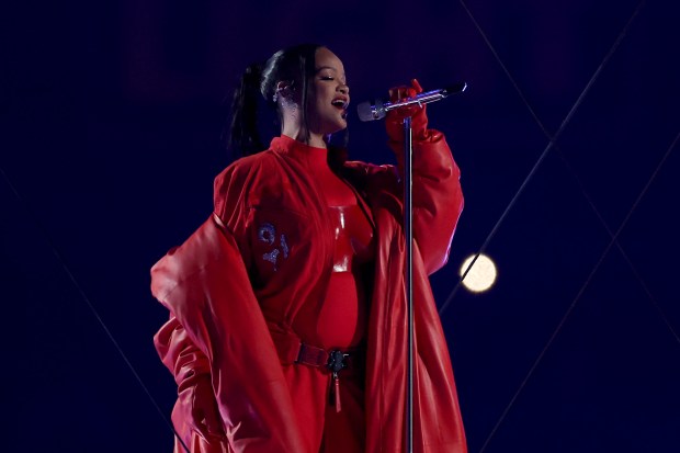 GLENDALE, ARIZONA - FEBRUARY 12: Rihanna performs onstage during the Apple Music Super Bowl LVII Halftime Show at State Farm Stadium on February 12, 2023 in Glendale, Arizona. (Photo by Ezra Shaw/Getty Images)