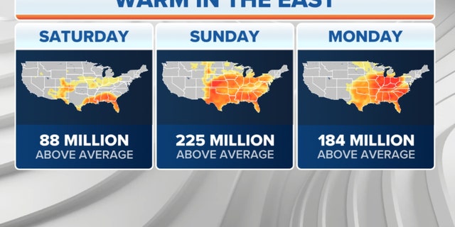 Warm weather in the East through Monday