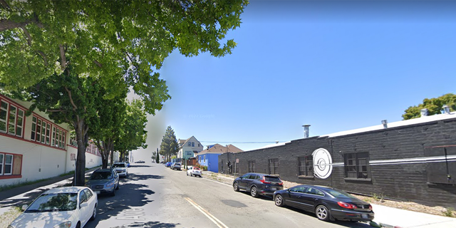 East 15th Street near St. Anthony's Catholic grade school in Oakland, California.