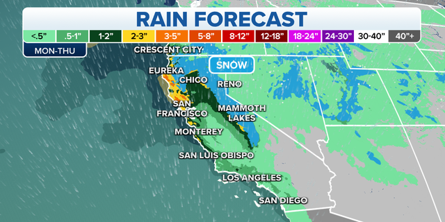 Expected rainfall across the western U.S. this week.