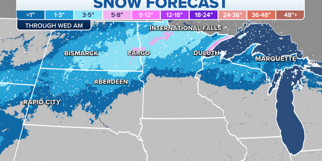 Snow Forecast through Wednesday morning in the Midwest, Plains