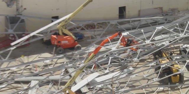 Aerial of construction site collapse