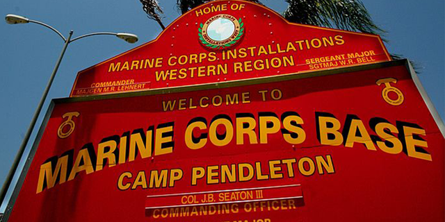 A red sign outside Camp Pendleton where the 14-year-old girl was found