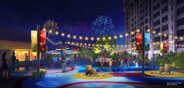 Concept art of a family play area inspired by Pixar short films coming to Disneyland's Pixar Place Hotel. (Disney)