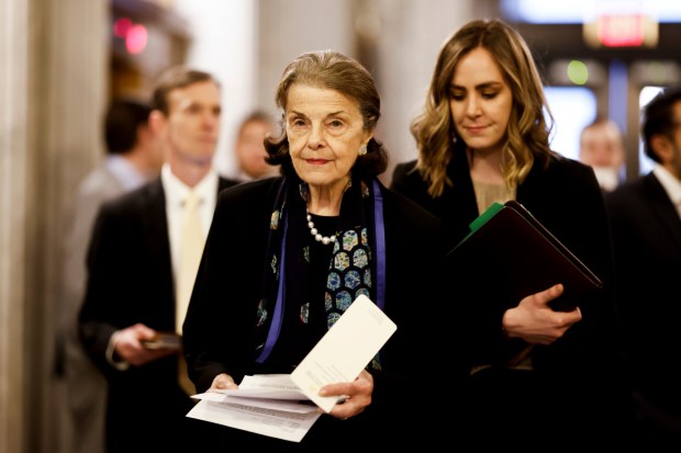 Senator Dianne Feinstein (D-CA) walks to the Senate Chambers during a series of the votes at the U.S. Capitol Building in Washington D.C. on Monday, February 13, 2023. (Anna Moneymaker/Getty Images)