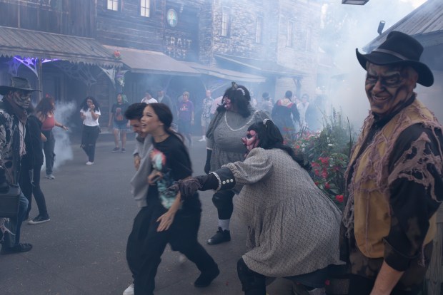 Orange County Register theme park reporter Brady MacDonald works as a Ghost Town monster during Knott's Scary Farm. (Orange County Register/SCNG)