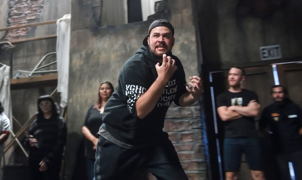 Matthew Kopstein auditions for a part in Knott's Scary Farm during tryouts in Buena Park on Monday, July 30, 2018. Kopstein was giving the part of a monster on the streets of Ghost Town.(Photo by Jeff Gritchen, Orange County Register/SCNG)