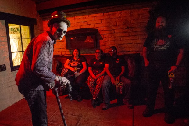 A ghoul haunts people in the Ghost Town Streets Scare Zone at Knott's Scary Farm in Buena Park, Calif. Sept. 22, 2017. (Photo by Leo Jarzomb, SGV Tribune/ SCNG)