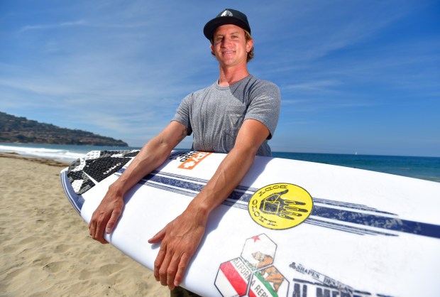 Pro surfer Alex Gray at Torrance Beach on Tuesday, Aug. 28, 2018. Gray has launched a social media "Talk Story" platform to help people escape from the heaviness in the world during coronavirus. (Photo by Scott Varley, Daily Breeze/SCNG)