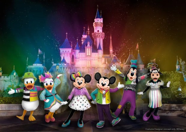 Concept art of the Pride Nite costumes Disney characters will wear during the Pride Nite after-hours events at Disneyland. (Disney)