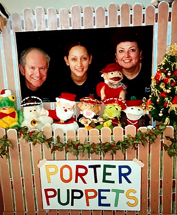 Elliott Porter, daughter Jennifer and wife Esther with puppets is from a Christmas show around 2000. (Photo courtesy Elliott Porter)