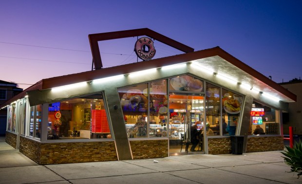 B&B Donuts in Fullerton is open 24 hours and its midcentury design makes a great backdrop for photos. (Photo by Leonard Ortiz, Orange County Register/SCNG)